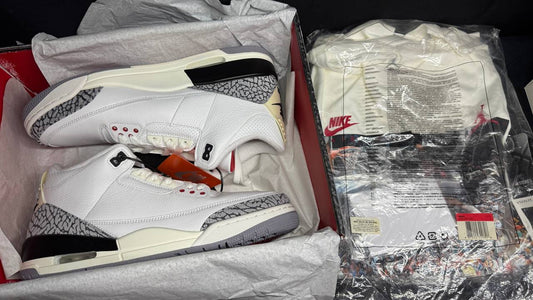 US 10.5 NIKE AIR JORDAN 3 RETRO "WHITE CEMENT REIMAGINED" 2023 (EXCLUSIVE SHIRT)